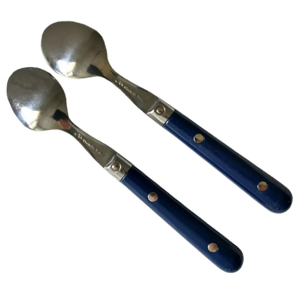 Vtg ANACAPA Teaspoon Set Pair Blue Handle Stainless Steel Retro Melamine Acrylic